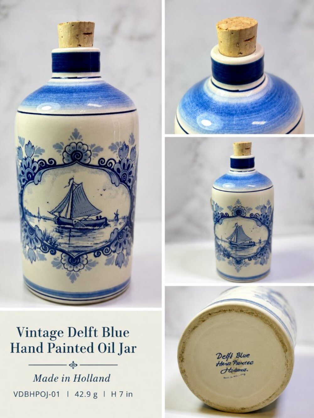 VDB-01-Vintage Delft Blue Holland Ceramic Oil Bottle Decor